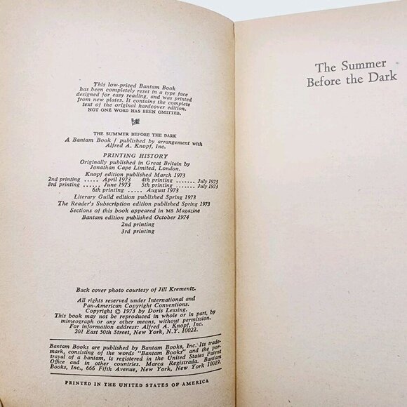 The Summer before the Dark Doris Lessing vintage paperback 1974 Bantam - Picture 4 of 5